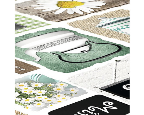 Gros plan de matériaux de collage avec des éléments floraux et décoratifs