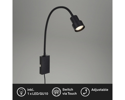 Applique murale LED noire réglable avec interrupteur tactile