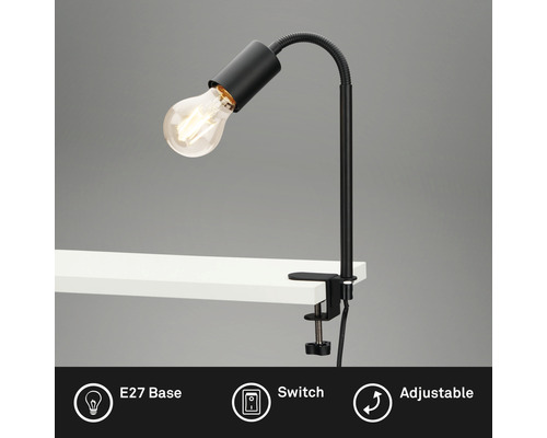 Lampe de bureau avec pince, douille E27 et interrupteur réglable