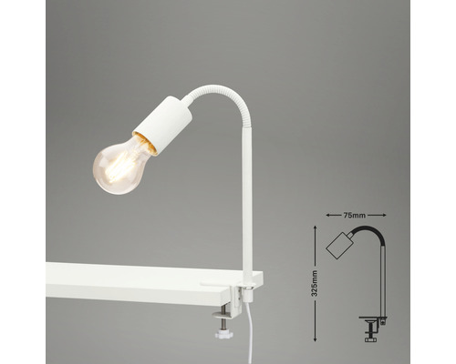 Lampe à pince avec ampoule et schéma des dimensions