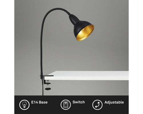 Lampe de bureau avec pince, douille E14, interrupteur et bras réglable