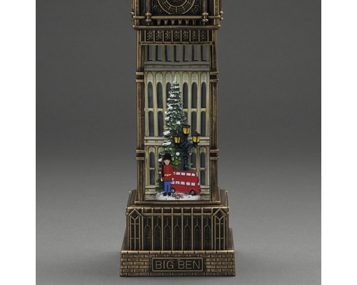 Figurine décorative Big Ben avec sapin de Noël, lampadaire, bus rouge et soldat