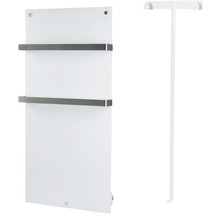 Radiateur en verre blanc avec deux porte-serviettes et support de montage