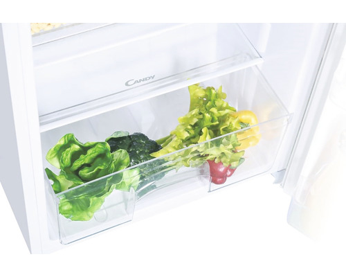 Bac à légumes dans un réfrigérateur avec de la salade et des légumes