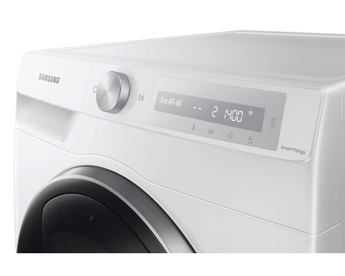 Nahaufnahme einer Waschmaschine mit Bedienfeld und Samsung Logo