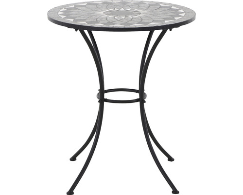 Runder Gartentisch mit Mosaikmuster und Metallgestell