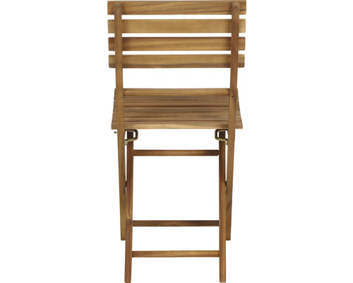 Table de jardin en bois avec plateau rabattable, vue arrière.