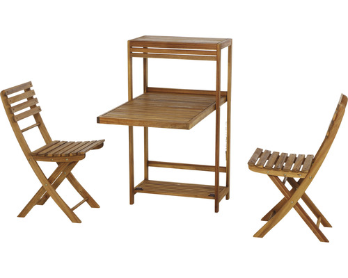 Ensemble de sièges de jardin avec table pliante et deux chaises pliantes en bois