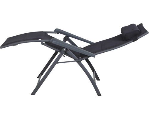 Fauteuil relax réglable avec coussin de tête pour le jardin.