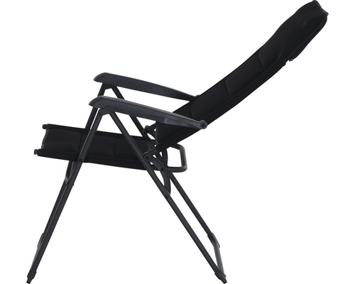 Fauteuil relax noir d''extérieur avec accoudoirs et dossier réglable