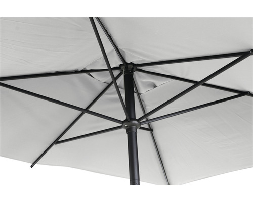 Vue de dessous d''un parasol avec armature métallique et revêtement en tissu