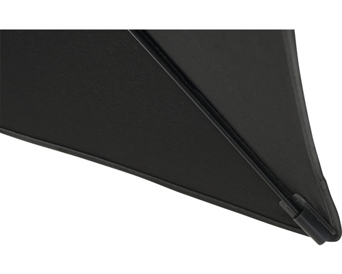 Vue détaillée d''un parasol avec revêtement et armature noirs
