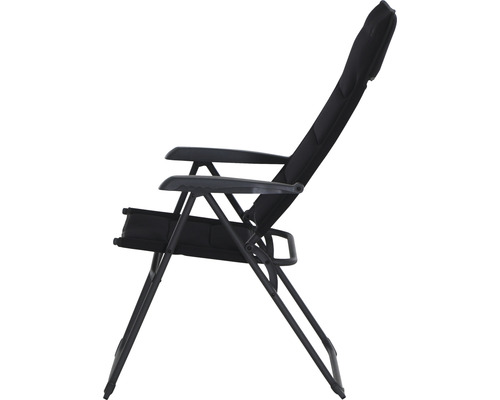 Chaise de camping noire avec accoudoirs et porte-gobelet