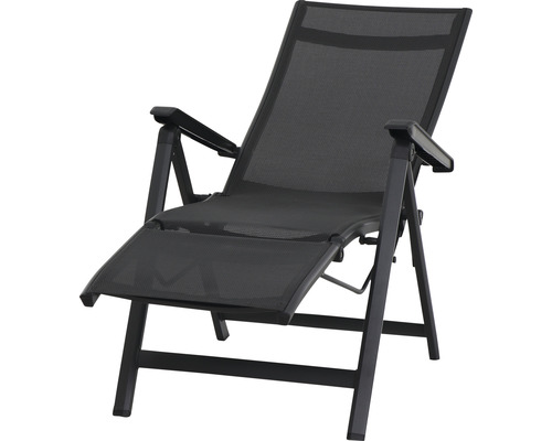 Verstellbare Gartenliege mit Armlehnen und Fußstütze