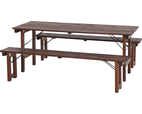 Ensemble table de brasserie en bois avec une table et deux bancs