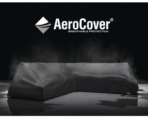 Canapé d''angle recouvert avec le logo AeroCover pour la protection contre les intempéries