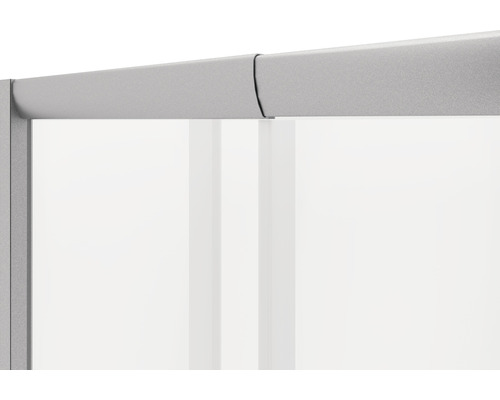 Detailansicht eines silberfarbenen Aluminiumrahmens mit weisser Füllung