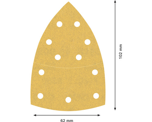 Papier abrasif triangulaire de dimensions 102 x 62 millimètres