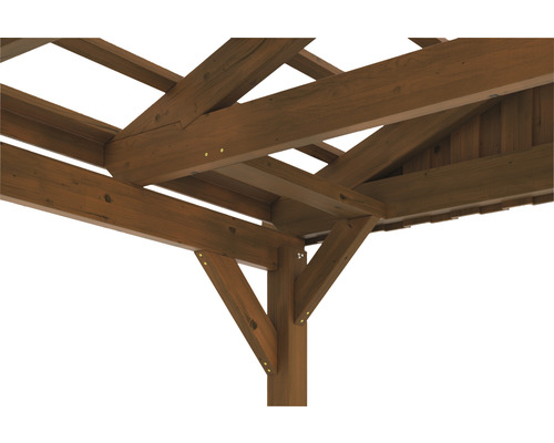 Vue détaillée d''un pavillon en bois avec structure porteuse