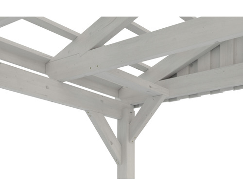 Vue détaillée de la structure en bois d''un pavillon