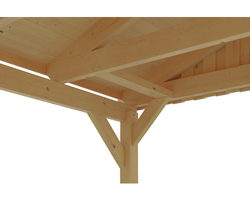 Vue détaillée d''un pavillon en bois avec structure porteuse