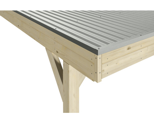 Vue détaillée d''un pavillon en bois avec toit métallique