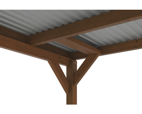 Vue détaillée d''un pavillon en bois avec toit en métal