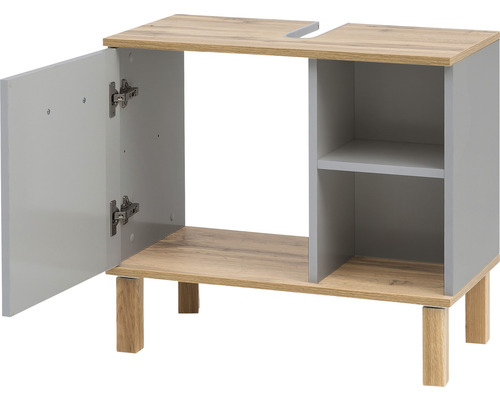 Waschtischunterschrank mit offener Tür, Ablage und Holzfüssen