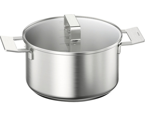 Edelstahltopf mit Glasdeckel und zwei Griffen