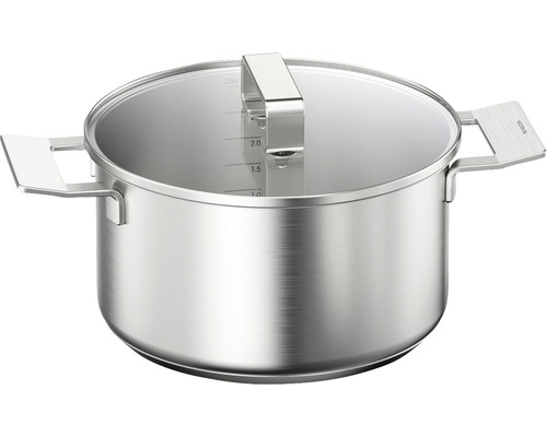 Casserole en acier inoxydable avec couvercle en verre et indicateur de niveau de remplissage