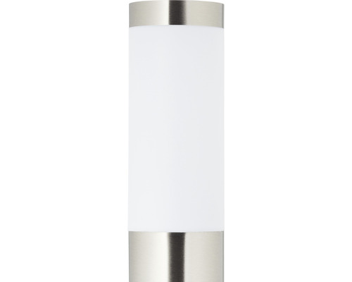 Zylindrische Wandleuchte mit Metallrahmen und weissem Lampenschirm.