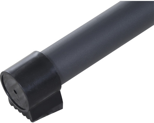 Vue détaillée d''un tube métallique noir avec un pied en plastique