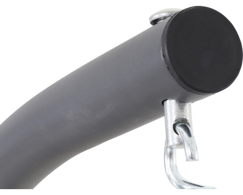 Gros plan d''un cadre métallique avec un embout en caoutchouc et un crochet métallique