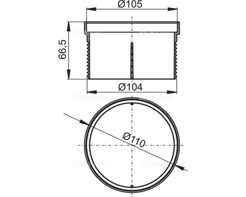 Dessin technique d''un couvercle de tuyau avec les dimensions 105 mm, 104 mm et 66,5 mm.