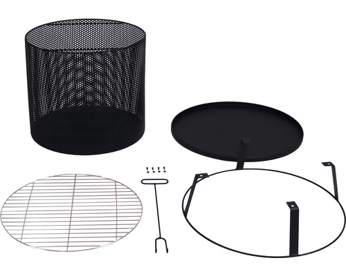 Brasero avec bac de récupération, grille et accessoires