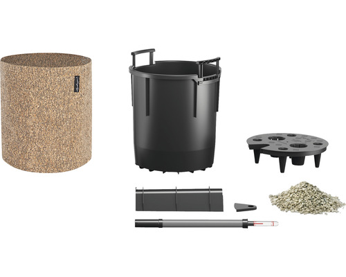 Kompletter Kräutergarten mit Pflanzgefäß, Innentopf, Bewässerungssubstrat, Wasserstandsanzeiger und Pflanzenschilder