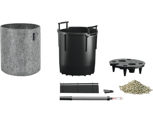 Pflanzgefäss-Set mit Pflanzeinsatz, Substrat, Wasserstandsanzeiger und Übertopf