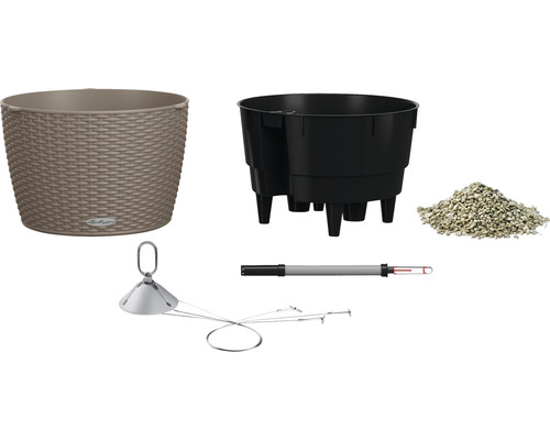 Pot de fleurs, insert pour plante, billes d''argile, humidimètre et système d''irrigation