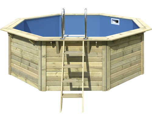 Kit piscine en bois massif Karibu X1 octogonal Ø 432,5x124 cm incl. voile de fond bleu