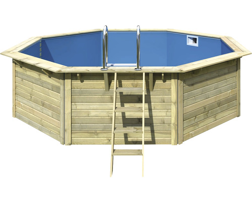 Kit piscine en bois massif Karibu X2 octogonal Ø 508x124 cm incl. voile de fond bleu