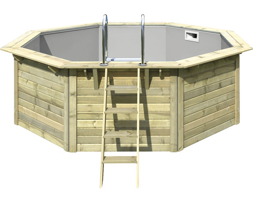 Kit piscine en bois massif Karibu X1 octogonal Ø 432,5x124 cm incl. voile de protection du fond gris