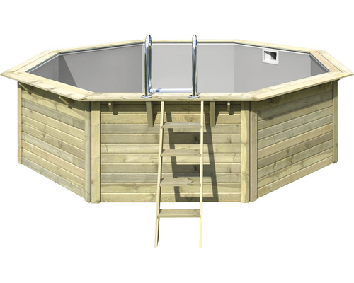 Kit piscine en bois massif Karibu X2 octogonal Ø 508x124 cm incl. voile de fond gris