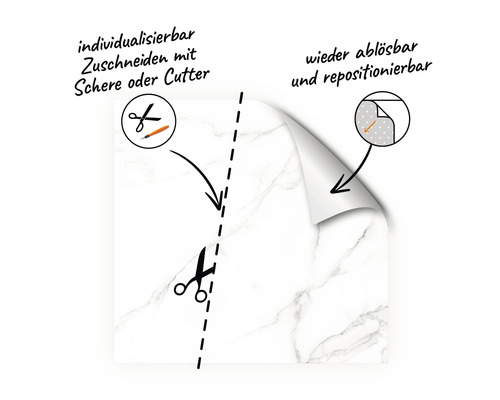 Dekorfolie mit Marmoroptik, zuschneidbar und wiederablösbar