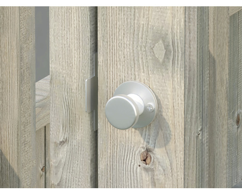 Vue détaillée d''un portail de jardin avec fermeture à bouton rotatif