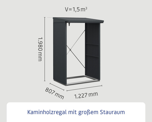 Kaminholzregal mit Maßen und grossem Stauraum