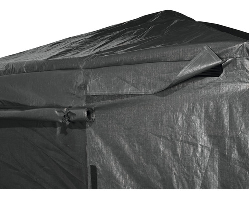 Detailansicht eines Partyzelts mit aufrollbarer Seitenwand