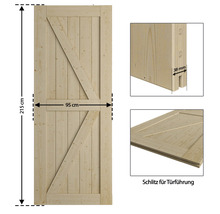 Holztür mit diagonaler Verstrebung, Masse: 215 cm Höhe, 95 cm Breite, 38 mm Nut für Türführung