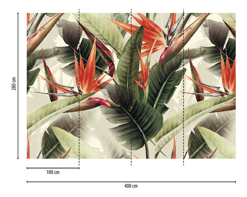 Papier peint photo motif fleurs d''oiseaux de paradis, 400 cm de large et 280 cm de haut