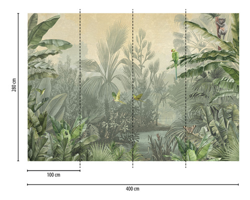 Papier peint photo avec motif de jungle, 400 cm de large et 280 cm de haut