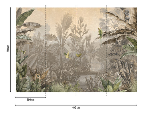 Papier peint intissé avec motif jungle, dimensions 400 x 280 centimètres